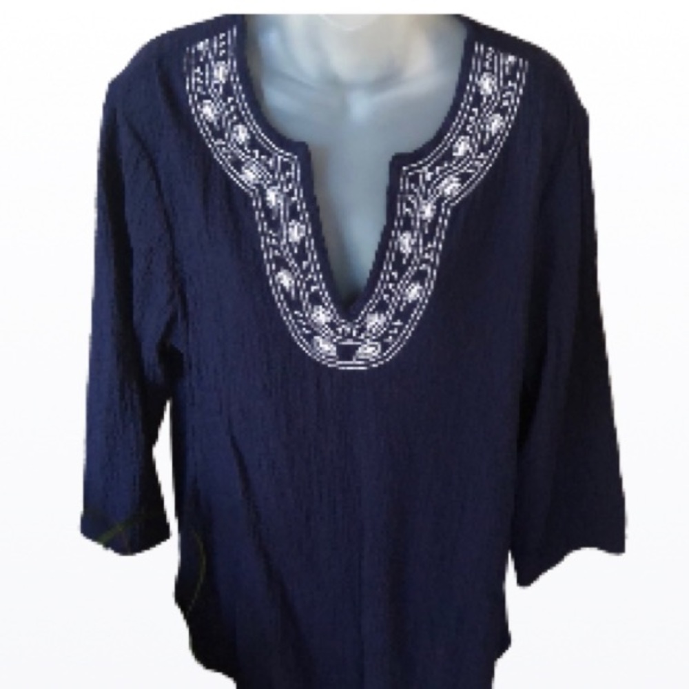 Navy Blue medium shirt with embroidery neck line size medium